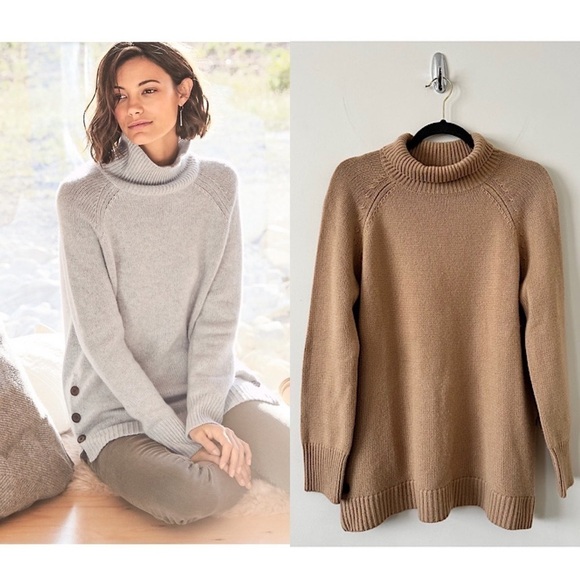 Garnet Hill-Side-Button Cashmere T-Neck - Picture 1 of 11